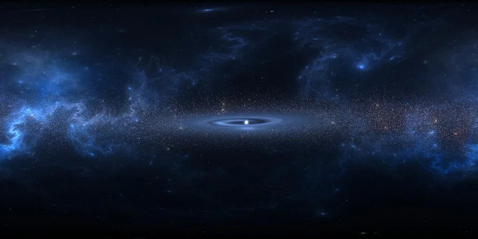 360 degree full sphere panoramic space background, galactic belt in the dis.. Stockillustratie