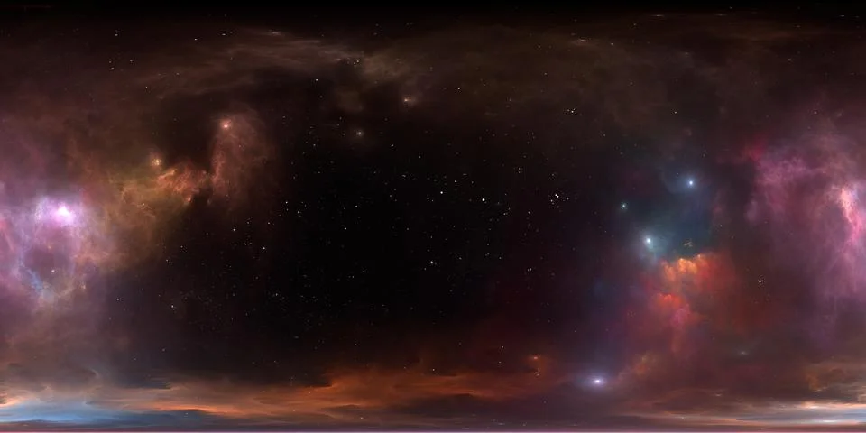 360 degree interstellar cloud of dust and gas. Space background with nebula 库存插图