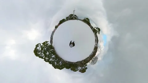 360-degree, little planet of snowing winter park. P.O.V shot. Stock Footage 153098341