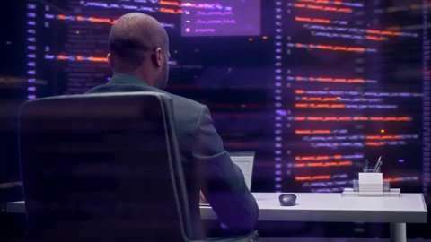 360 Degree Man Surrounded by Code Stock Footage 326430391