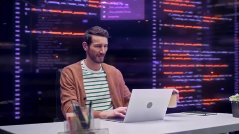 360 Degree Man Surrounded by Code Stock Footage 326430925