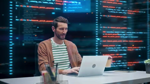 360 Degree Man Surrounded by Code Stock Footage 326430934