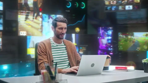 360 Degree Man Surrounded by Content Stock Footage 326430768
