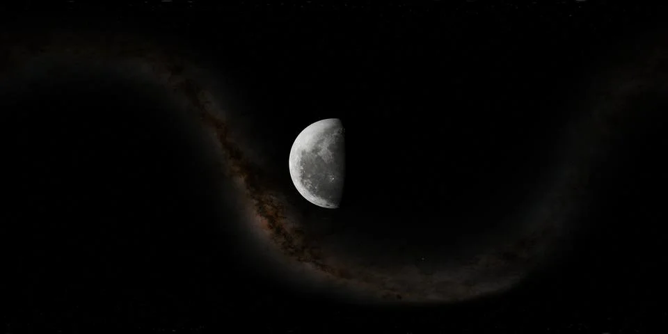 360 Degree Orbital View of the Moon 2500km Above the Surface (V1) Stock Illustration