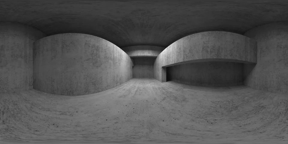 360 degree panorama. Abstract empty concrete interior Ilustración de archivo
