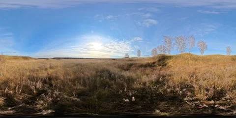 360-degree panorama capturing the serene beauty of an autumn meadow at sunset Stock Footage 308233159