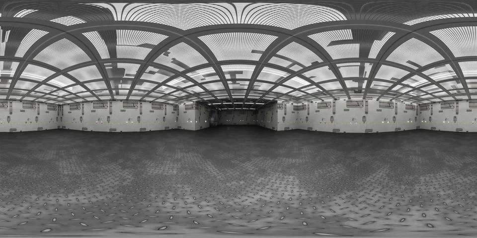 360 degree panorama of a large empty room with a geometric ceiling vr Stock Illustration