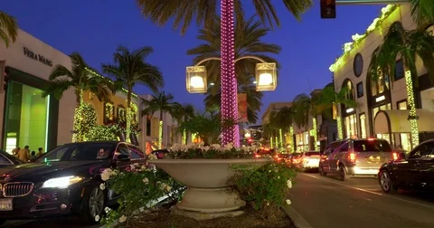 Rodeo Drive By Night In Beverly Hills, California Stock Photo