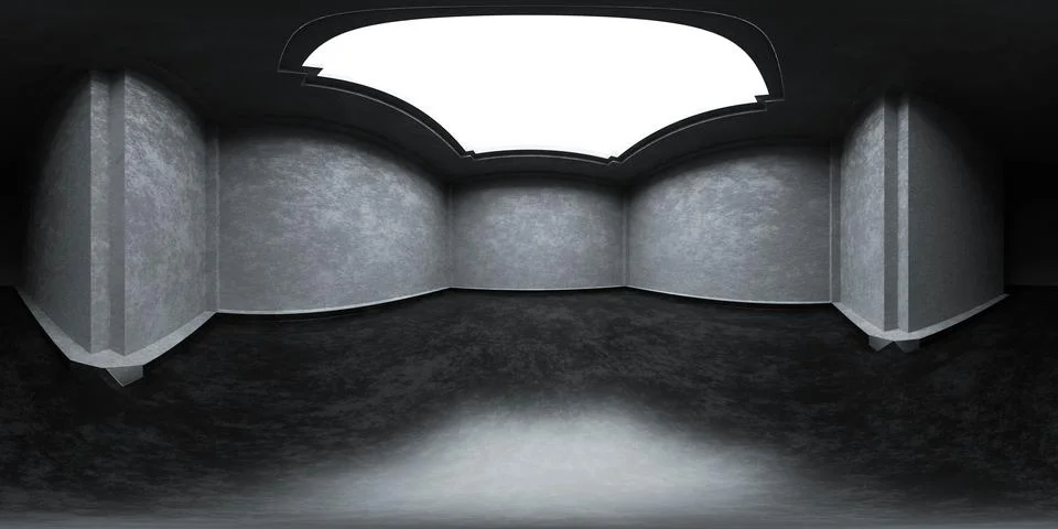 360 degree panorama view of empty concrete basement room with open ceiling 3d Stock Illustration