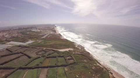 360 degree panoramic aerial view of Praia de Santa Cruz - Portugal Stock-Footage 64631948
