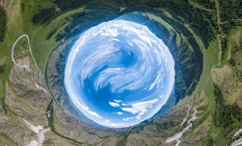 360 degree panoramic image of an abstract world turned inside out with green  Stock Photos