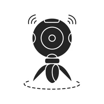 360 degree panoramic video camera on tripod black glyph icon. Innovative digi Stock Illustration