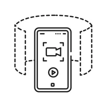 360 degree panoramic video camera in smartphone black line icon. Innovative t Stock Illustration