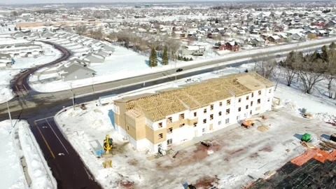 360 degree Panoramic view from a drone overhead of a multi-family housing Stock Footage 232739604