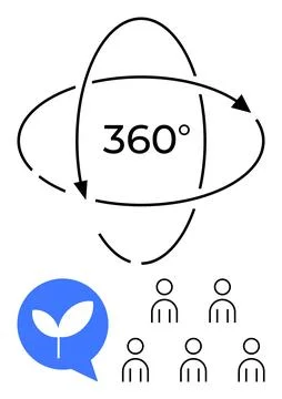 360-degree Perspective Symbol with Interaction Arrow and Community Discussi.. Stock Illustration
