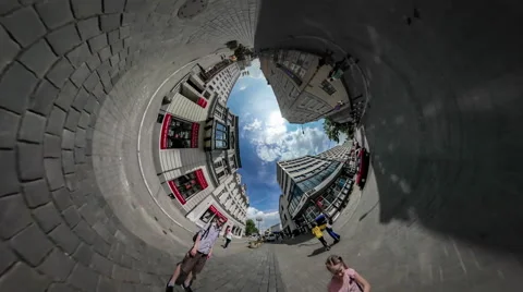 360 Degree Rabbit Hole Planet Dad and Kid City Day Opole Walking by Vintage Видео 64037189