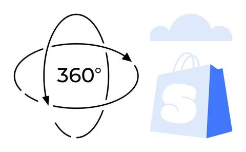 360 Degree Shopping Experience with Cloud Integration and Bag Icon Stock Illustration