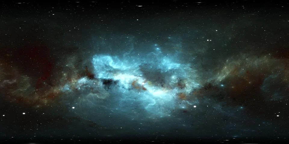 360 degree space background with nebula and stars, equirectangular projection 库存插图