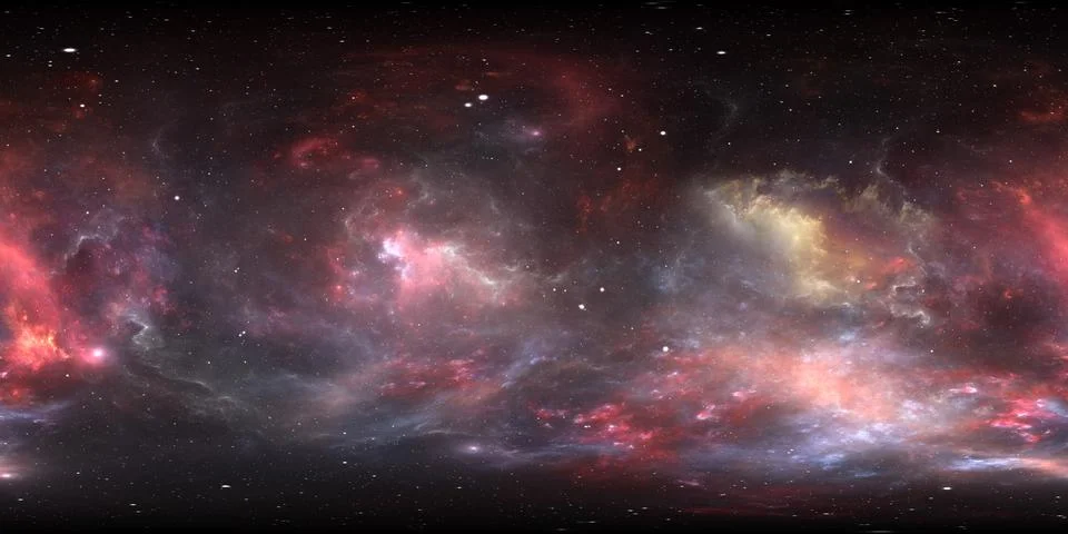 360 degree space background with nebula and stars, equirectangular projection 库存插图