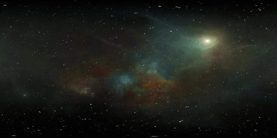 360 degree space background with nebula and stars, equirectangular projection 库存插图