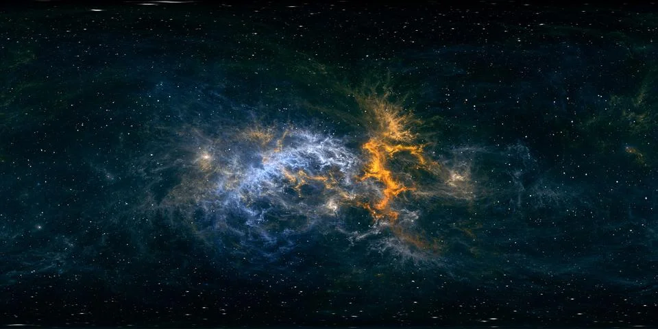 360 degree space background with nebula and stars, equirectangular projection Ilustración de archivo