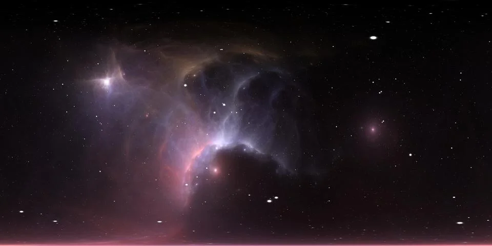 360 degree space background with nebula and stars, equirectangular projection Illustrazione stock