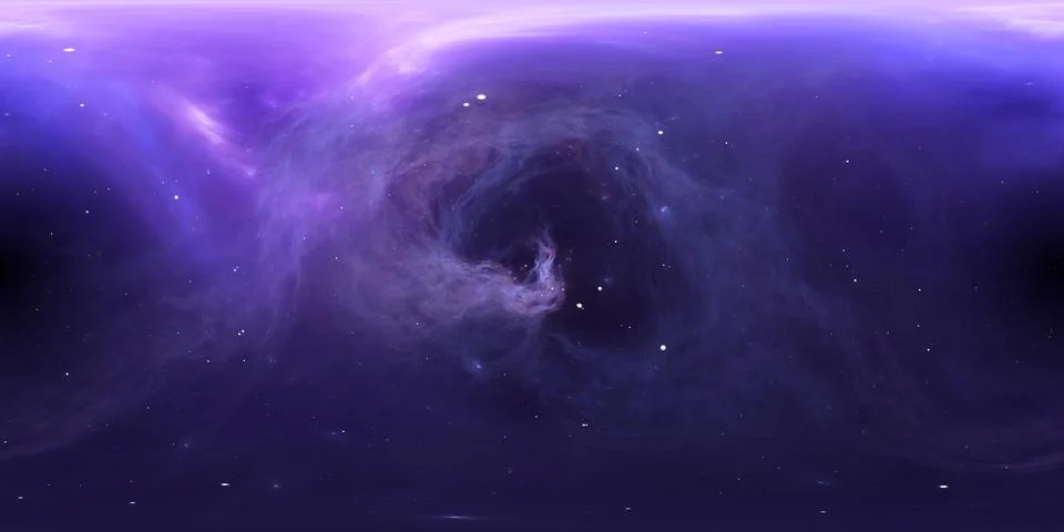 360 degree space background with nebula and stars, equirectangular 库存插图