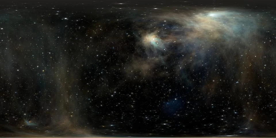 360 degree space nebula. Giant interstellar cloud with stars, equirectangul.. Stockillustratie