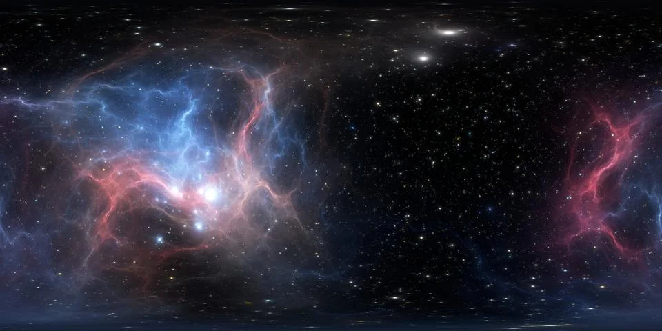 360 degree space spider web nebula panorama, equirectangular projection Illustrazione stock