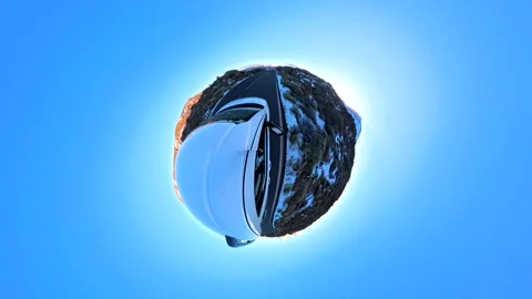 360 degree spherical effect of a car driving in the outskirts of Tenerife Stock Footage 297889041