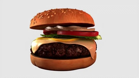 360 Degree Spin Hamburger with transparent (alpha) background Stock Footage 234929679