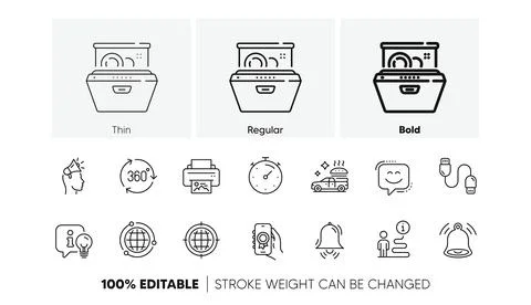 360 degree, Timer and Clock bell line icons. For web app, printing. Line icons Illustrazione stock
