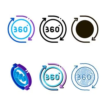 360 degree view icon vector types outline Stock Illustration