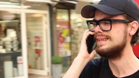 360 degree view of man hearing bad news on the phone in the street, Paris Video stock 92217702