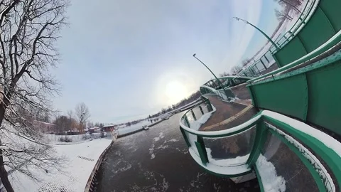 A 360-Degree View of a Pedestrian Bridge in Winter Stock Footage 269504206