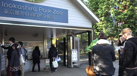 360 degree view of people gathering at Inokashira Park Zoo entrance in Tokyo Stock Footage 50503426