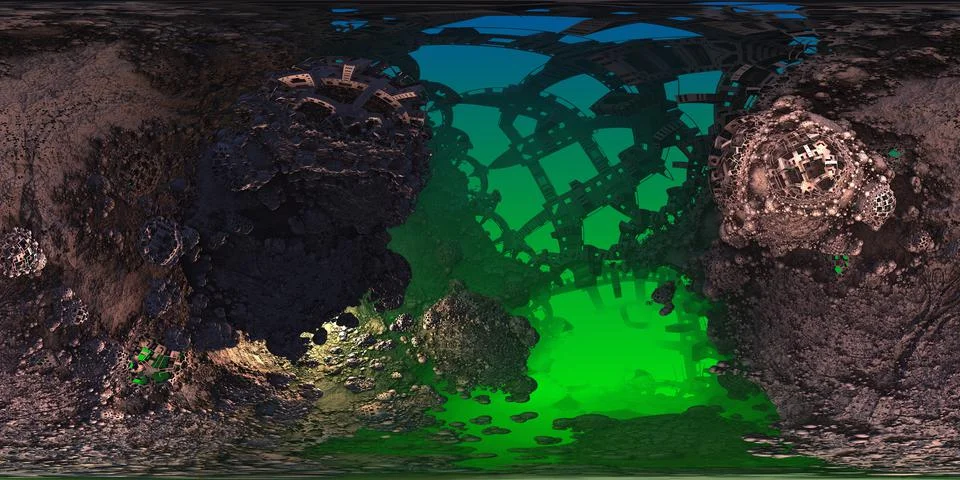 360 degree virtual alien dimension world, equirectangular projection 库存插图