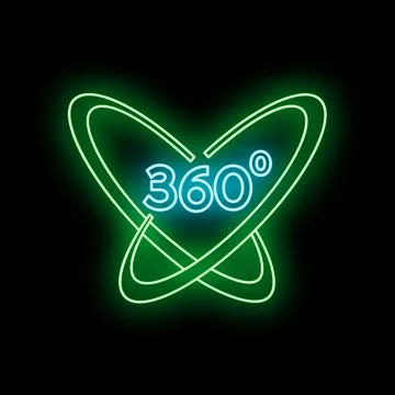 360 degree virtual reality panorama glowing neon icon Stock Illustration