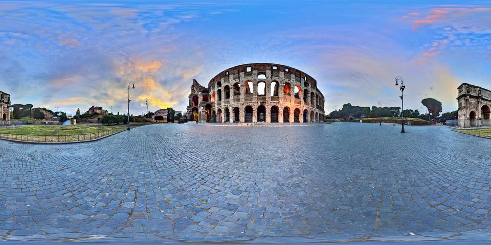360 degree Virtual Reality sunset in Rome Colosseum Italy Stock Photos