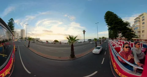 360 Degree VR : View from sunset tour bus running along cape town city. Stock Footage 104597883