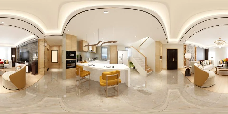 360 degrees 3d render of home interior Stockillustratie