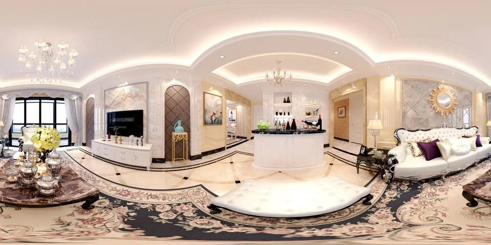 360 degrees 3d render of home interior 库存插图