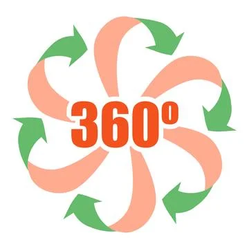 360 degrees arrows turning around center point Stock Illustration