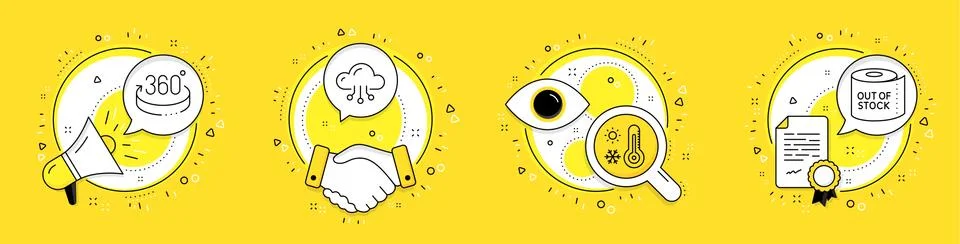 360 degrees, Cloud computing and Weather thermometer icons set. Toilet paper 스톡 일러스트