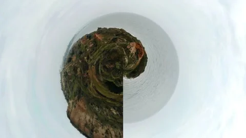 360 degrees of Equirectangular to Stereographic Panorama. Video stock 225051714