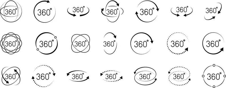 360 Degrees Icon. 360 Degrees vector icon set. Rotate symbol. 180 Degrees 스톡 일러스트