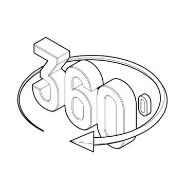 360 degrees icon. 3d isometric Angle 360 degrees view sign. Virtual reality.  Illustrazione stock