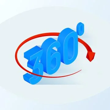 360 degrees icon. 3d isometric Angle 360 degrees view sign. Virtual reality.  Illustrazione stock
