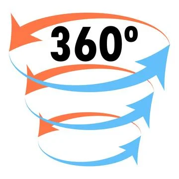 360 degrees rotating arrows showing full coverage Stock Illustration