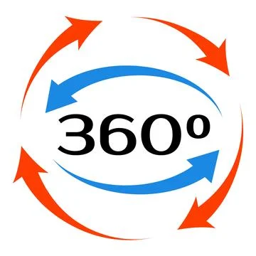 360 degrees rotating arrows showing full coverage 스톡 일러스트